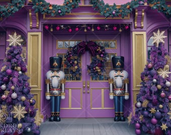 Digital bakgrund för lila nötknäppare jul, festlig juldekoration, fotografi, studio rekvisita