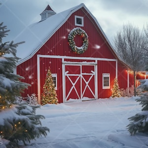 Holiday Barn Digital Backdrop Christmas Winter Photography Background Festive Studio Prop