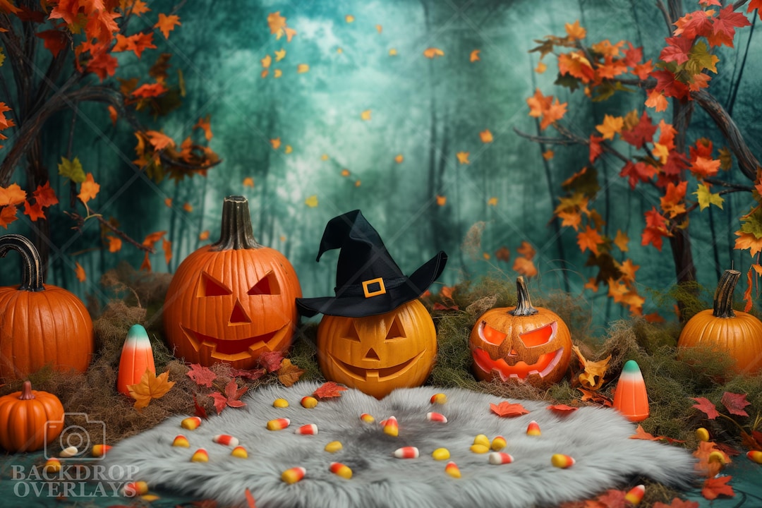 Halloween Pumpkin Digital Backdrop Spooky Jack O Lantern Studio Photo ...
