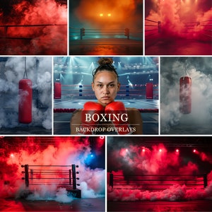 Boxing Digital Backdrops Boxing Ring Digital Backgrounds Sports Backdrop with Smoke and Fog Backdrop Overlays