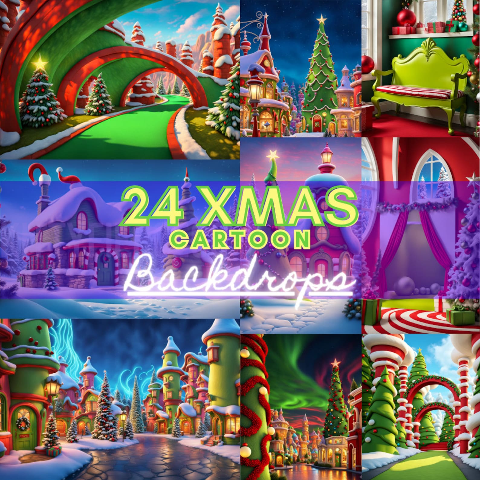Christmas Digital Backdrops Ville Digital Backgrounds Cartoon Backdrop ...
