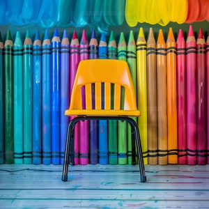 Back to School Digital Backdrop Vibrant Crayon Chair Photo Prop Classroom Photography Background
