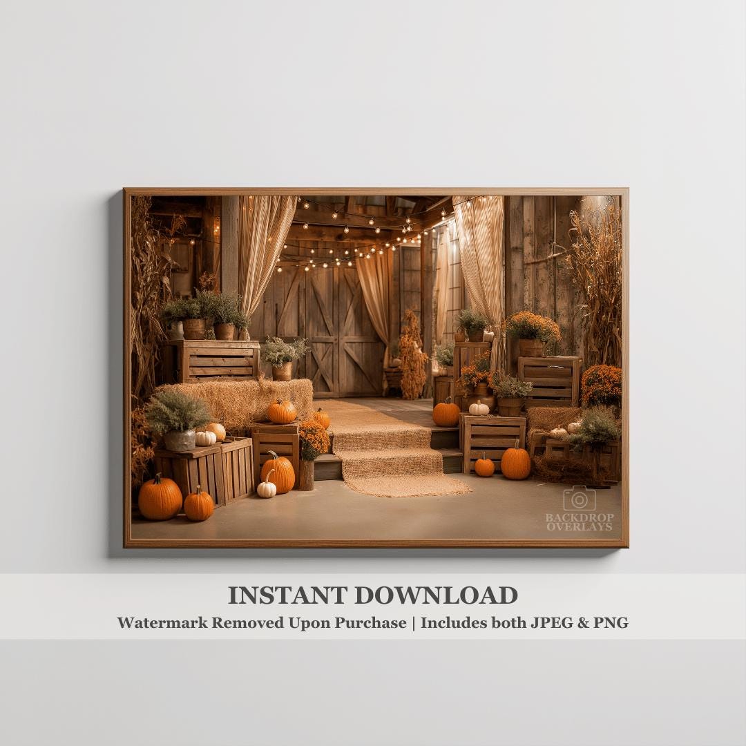 Rustic Barn Fall Display Rustic Barn Fall Digital Backdrop Pumpkins Hay Bales Farmhouse ...