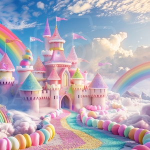 Candy Castle Digital Backdrop Sugar Rainbow Digital Background Whimsical Childrens Backdrop Overlay Composite Photography Backdrop