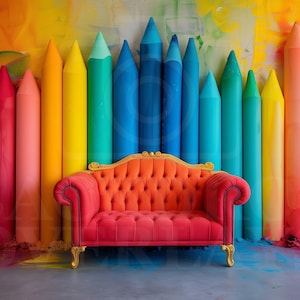 Back to School Digital Backdrop Colorful Pencil Sofa Photo Prop Classroom Photography Background