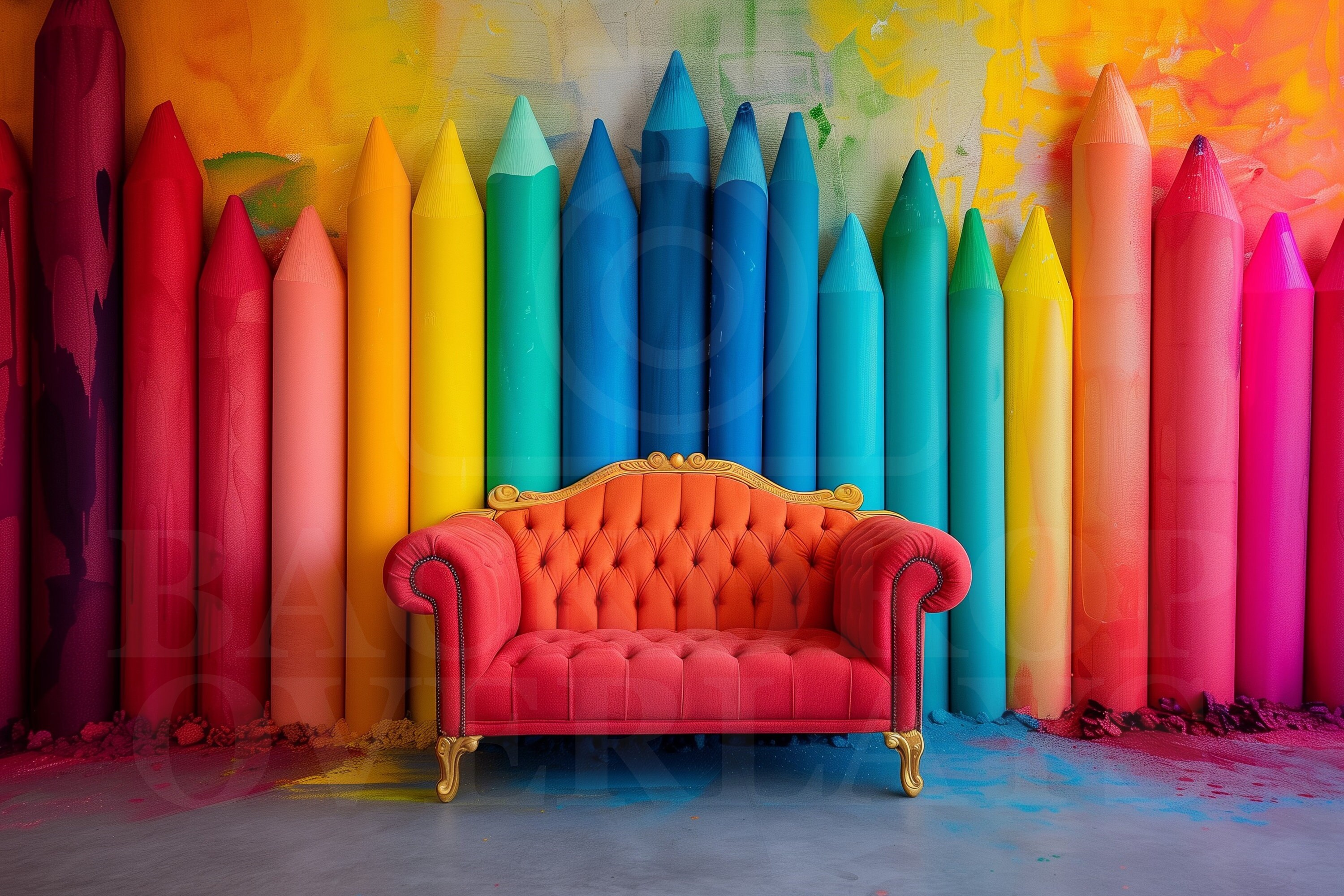 Back to School Digital Backdrop Colorful Pencil Sofa Photo Prop Classroom Photography Background