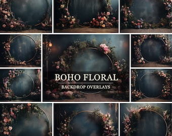 Boho Digital Backdrops Floral Maternity Backgrounds Studio Composite Photography Backdrop Bundle