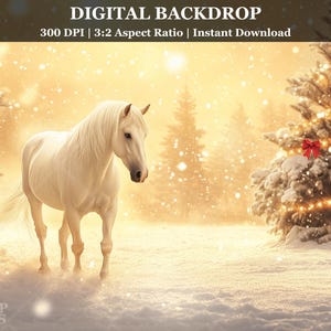 Christmas Horse Digital Backdrop Winter Wonderland Photography Background