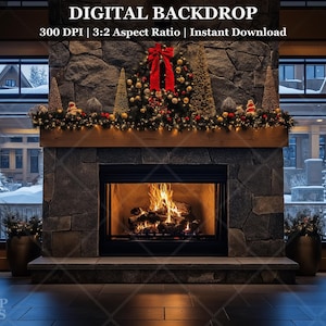 Sfondo digitale camino di Natale Sfondo fotografico invernale accogliente