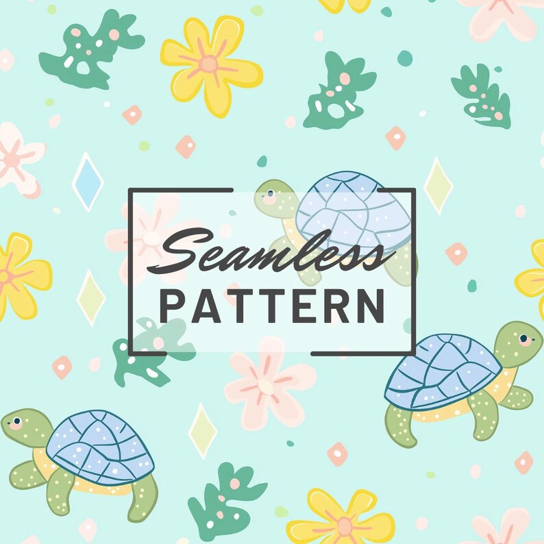 Sea Turtles Seamless Pattern Cute Underwater Floral Pattern Background ...