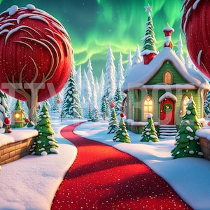 Fondo digital navideño / Fondo navideño con dibujos animados extravagantes / Superposiciones de fondo para retratos navideños