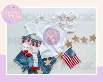 4TH of JULY Shirt MOCK - White T Shirt Mockup - Bella Canvas 3001 Mockup - Blank Shirt Mockup - Baby Kids Toddler Youth T Shirt Mockup - USA