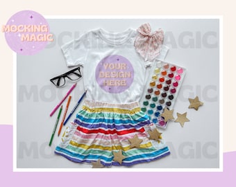 MOCK DE CAMISA ESCOLAR - Regreso a la escuela - Primer día de clases - Último día de clases - Blanco en blanco Bella Canvas 3001 Niño pequeño maestro juvenil Mock