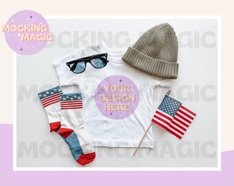 4 DE JULIO Camisa MOCK - Maqueta de camiseta blanca - Maqueta Bella Canvas 3001 - Maqueta de camisa en blanco - Maqueta de camiseta juvenil para niños pequeños - EE. UU.