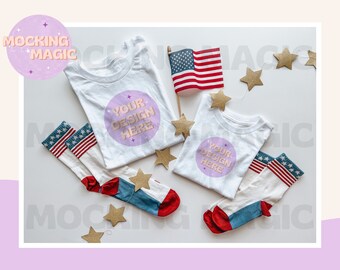 4 DE JULIO Camisa MOCK - Maqueta de camiseta blanca - Maqueta Bella Canvas 3001 - Maqueta de camisa en blanco - Maqueta de camisa a juego para familias adultas para bebés y niños