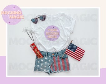 4 DE JULIO Camisa MOCK - Maqueta de camiseta blanca - Maqueta Bella Canvas 3001 - Maqueta de camisa en blanco - Maqueta de camiseta juvenil para niños pequeños - EE. UU.