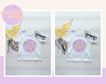 MOCK DE CAMISA ESCOLAR - Regreso a la escuela - Primer día de clases - Último día de clases - Blanco en blanco Bella Canvas 3001 Niño pequeño maestro juvenil Mock