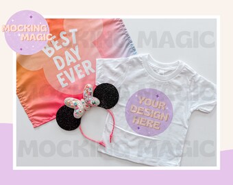 MAGICAL MOUSE EAR Mock - Maqueta de camiseta blanca - Maqueta Bella Canvas 3001 - Maqueta de camisa en blanco - Maqueta de camisa juvenil para niños pequeños - Orejas de ratón