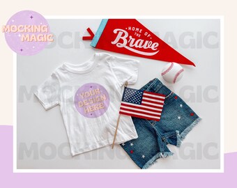 4 DE JULIO Camisa MOCK - Maqueta de camiseta blanca - Maqueta Bella Canvas 3001 - Maqueta de camisa en blanco - Maqueta de béisbol americano para niños pequeños