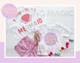 SUMMER MERMAID Shirt MOCK - White T Shirt Mockup - Bella Canvas 3001 Mockup - Blank Shirt Mockup - Baby Kids Toddler Youth T Shirt Mockup