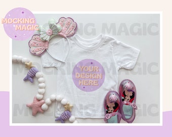 Maqueta de orejas de ratón de sirena mágica - maqueta de camiseta blanca - maqueta Bella Canvas 3001 - maqueta de camisa en blanco - maqueta de camiseta juvenil para niños pequeños