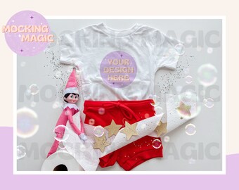 CHRISTMAS ELF MOCKUP - White T Shirt Mockup - Bella Canvas 3001 Mockup - Blank Shirt Mockup - Baby Kids Toddler Youth Adult T Shirt Mockup