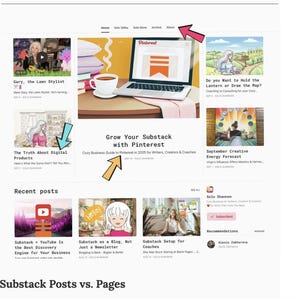 Może przedstawiać: Zrzut ekranu strony internetowej z podglądami wpis&oacute;w na blogu i logo Pinterest. Gł&oacute;wny nagł&oacute;wek brzmi "Grow Your Substack with Pinterest". Inne posty obejmują tematy takie jak "The Truth About Digital Products" i "Substack + YouTube Is the Best Discovery Engine for Your Business."