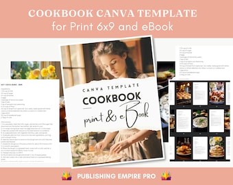 Szablon Canva do książki kucharskiej: ponad 70 stron z przepisami, format 6x9, wersja do druku i cyfrowa