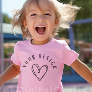 Pink Kids Tshirt Mockup, Pink Bella Canvas 3001T Mockup Toddler Mockup Kids Model Mockup, child shirt mockup, kids mockup bundle image 1