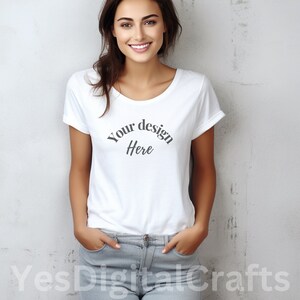 White Bella Canvas 3001 Tshirt Mockup, Styled Shirt Mockup, Trendy Mockup, Womens Tee Mock, Female Mockup Model