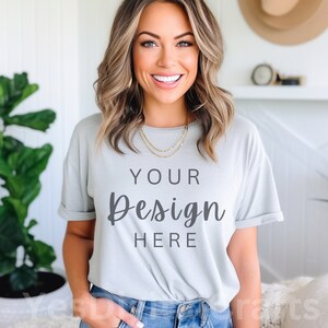 Sliver Bella Canvas 3001 Mock, Styled Shirt Mockup, Summer Mockup, Womens Tee Mock, T-Shirt Mockup, Sliver Shirt mock Bella Canvas