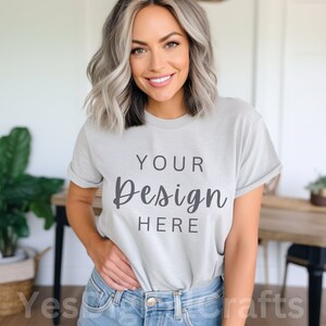 Sliver Bella Canvas 3001 Mock, Styled Shirt Mockup, Summer Mockup, Womens Tee Mock, T-Shirt Mockup, Sliver Shirt mock Bella Canvas