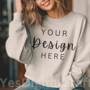 Sand Gildan 18000 Mockup | Gildan Sand Sweatshirt Mockup | Sweatshirt Model Mockup | Gildan Sand | 18000 Sand | Simple Mockup