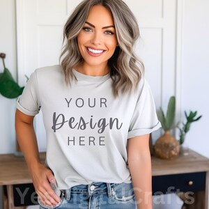 Sliver Bella Canvas 3001 Mock, Styled Shirt Mockup, Summer Mockup, Womens Tee Mock, T-Shirt Mockup, Sliver Shirt mock Bella Canvas