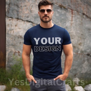 Navy Bella Canvas 3001 Mock, Tshirt Mockup, Styled Shirt Mockup, Professional Male Tshirt Mock, Navy T-Shirt Mockup Navy Tshirt mock