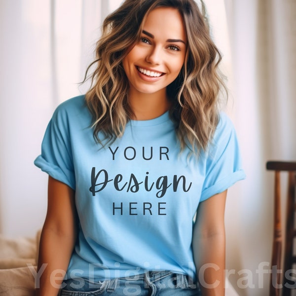 Bella Canvas 3001 TShirt Mockup | Ocean Blue Bella Canvas Shirt Mockup | Ocean Blue Shirt Mockup | TShirt Mockup | Tee Mockup | Model Mockup