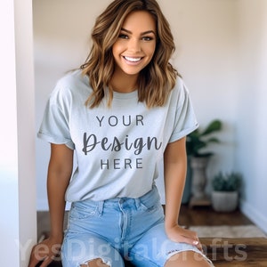 Comfort Colors C1717 Chambray Shirt Mockup - Oversized Mockup - Chambray Shirt - Comfort Color Shirt Mock - Model Mock up