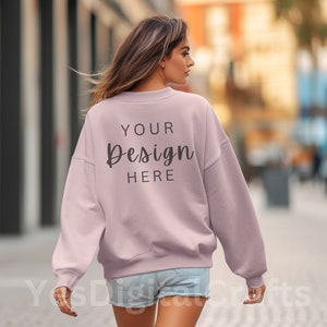Gildan 18000 Mockup | Gildan 18000 Back Mockup | Gildan Light Pink Sweatshirt Mockup | Light Pink Gildan 18000 | Back of Shirt Mockup