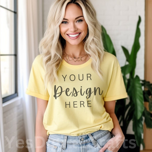 Yellow Bella Canvas Shirt Mockup Bella Canvas Yellow 3001 TShirt Mockup | Fall Mockups | TShirt Mockup | Summer Tee Mockup | Simple Mockup