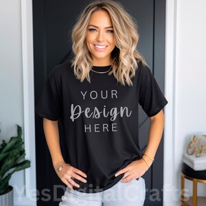 Comfort Colors C1717 Mockup, Black Shirt Mockup, 1717 Black Mockup, Boho Model Mockup, Oversized Shirt Mockup, Black T-Shirt Mockup