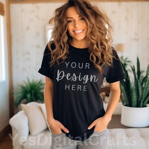 Comfort Colors C1717 Mockup, Black Shirt Mockup, 1717 Black Mockup, Boho Model Mockup, Oversized Shirt Mockup, Black T-Shirt Mockup