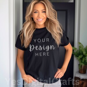 Comfort Colors C1717 Mockup, Black Shirt Mockup, 1717 Black Mockup, Boho Model Mockup, Oversized Shirt Mockup, Black T-Shirt Mockup