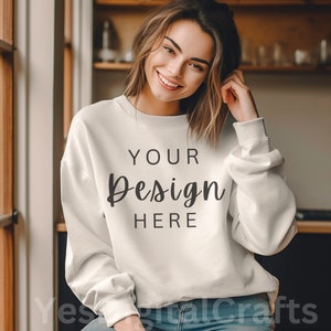 Sand Gildan 18000 Mockup | Gildan Sand Sweatshirt Mockup | Sweatshirt Model Mockup | Gildan Sand | 18000 Sand | Simple Mockup