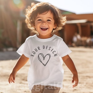 White Rabbit Skins 3321 Mockup, Kids White T-Shirt Mock, Toddler Model Mockup, Child Mockup, Toddler Mockup, Lifestyle Model