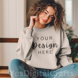 Sand Gildan 18000 Mockup | Gildan Sand Sweatshirt Mockup | Sweatshirt Model Mockup | Gildan Sand | 18000 Sand | Simple Mockup