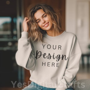 Sand Gildan 18000 Mockup | Gildan Sand Sweatshirt Mockup | Sweatshirt Model Mockup | Gildan Sand | 18000 Sand | Simple Mockup