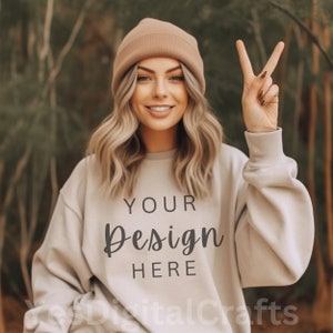 Gildan 18000 Mockup | Gildan Sand Sweatshirt Mockup | Sweatshirt Model Mockup | Gildan Sand | 18000 Sand | Simple Mockup