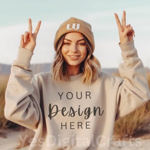 Gildan 18000 Mockup | Gildan Sand Sweatshirt Mockup | Sweatshirt Model Mockup | Gildan Sand | 18000 Sand | Simple Mockup