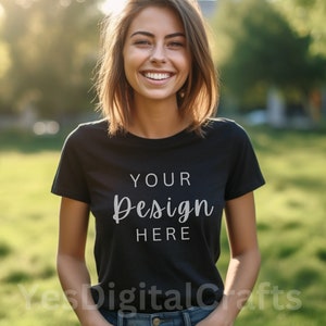 Black Bella Canvas 3001 Mock, Tshirt Mockup, Styled Shirt Mockup, Summer Mockup, Womens Tee Mock, Black T-Shirt Mockup, Black Tshirt mock