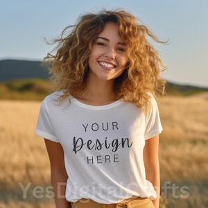 White Bella Canvas 3001 Mock, Tshirt Mockup, Styled Shirt Mockup, Fall Mockup, Womens Tee Mock, White T-Shirt Mockup, White Tshirt mock